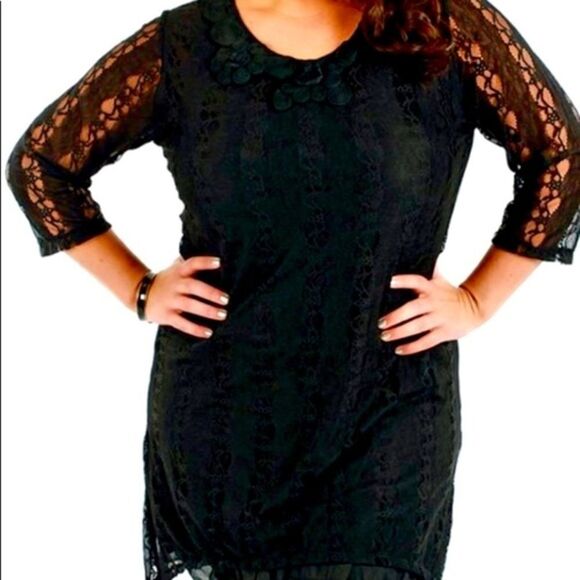 Lily Plus Size Black Lacy Tunic/Dress - Picture 1 of 11